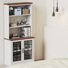 Load image into Gallery viewer, blini 5 Shelf Tall Bookcase with Glass Doors White Bookshelf 31in Wide Display Standing Storage Shelf 72in Tall Wood Book Shelves for Bedroom Living Room Office Library