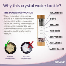 Load image into Gallery viewer, The Brave Soul Crystal Water Bottle, Slim Crystal Water Bottle Tea Infuser, Double Wall Glass for Hot and Cold Drinks. Slim Crystal Water Bottles with Crystals Inside. Eco-friendly & Relaxing Gifts