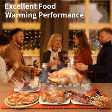 Load image into Gallery viewer, Electric Food Warming Mat: Silicone Food Warmer for Parties Buffet, Portable Fast Heating Pads for Food, Pizza Coffee Tea Heater Meat Defrosting Tray Adjustable Temperature (Orange)