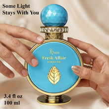 Load image into Gallery viewer, AHUJA Fresh Affairs – 3.4 oz Parfum | Unisex Floral Solar Scent | Long Lasting 30% Oil | Lemon, Jasmine, Frangipani, Ylang-Ylang, Sandalwood | Luxury Gift Box Packaging | “Some Light Stays With You”