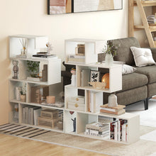 Load image into Gallery viewer, Tangkula S-Shaped Bookshelf, 5-Tier Modern Geometric Stepped Bookcase with Anti-Tipping Kits, Freestanding Corner Ladder Display Rack for Living Room Home Office (1, White)