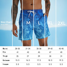 Load image into Gallery viewer, zeetoo Mens Swim Trunks with Compression Liner 5.5" Inseam Swim Shorts Quick Dry Shorts Gradient-Leaf-Blue 2XL