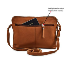 Load image into Gallery viewer, Wise Owl Accessories Small Soft Pebbled Real Leather Crossbody Handbags Purses Triple Zip Premium Sling Crossover Shoulder Bag for Women Gift (Cognac Nappa)