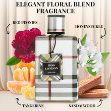 Load image into Gallery viewer, Miss London for Women Eau De Parfum - Honeysuckle, Rose, Jasmine, Peony - Elegant Blends with Floral, Citrus & Woody Note - Fresh & Feminine Scent - 100ml Bottle for Daily Wear & Special Occasions