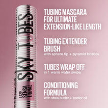 Load image into Gallery viewer, Maybelline Lash Sensational Sky Tubes Tubing Mascara, Extension-Like Lengthening Mascara, 24HR Eye Makeup with Shea Butter & Castor Oil, Very Black, 1 Count