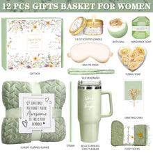 Load image into Gallery viewer, Birthday Gifts for Women Self Care Get Well Soon Gifts, Vanilla Relaxing Spa Gift Basket - Happy Birthday Set w/ Luxury Flannel Blanket & 40 oz Tumbler, Unique Christmas Gift for Mom Her Wife Sister