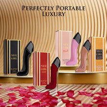 Load image into Gallery viewer, Nice Girl 4 PC Mini Perfume Gift Set for Women, Sweet Vanilla Floral Fragrance, Tuberose, Rose, Amber, Cacao, Powdery Almond, Travel Size 30ml Eau De Parfum, Classic, Velvet, Glitter, & Blush