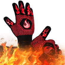 Load image into Gallery viewer, BBQ Fireproof Gloves, Grill Cut-Resistant Gloves 1472°F Heat Resistant Gloves, Non-Slip Silicone Oven Gloves, Kitchen Safe Cooking Gloves for Oven Mitts,Barbecue,Cooking, Frying,13.5 Inch-Red