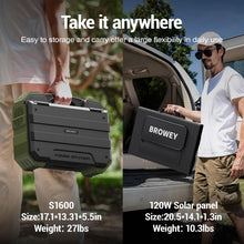 Load image into Gallery viewer, BROWEY 1600W (3200W Peak) Portable Power Station with 120W Solar Panel, 1024Wh LiFePO4 Battery with Built-in Solar Panel, Fast Charging, Solar Generator for Camping, RV, Home Backup, Emergency