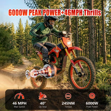 Load image into Gallery viewer, HAPPYRUN F18 Electric Dirt Bike Mid-Drive Motor 6000W Peak, Electric Motorcycle 60V 30Ah Removable Battery, 60-Mile Range, 46mph, Dual Hydraulic Brakes & Full Suspension Electric Motorcycle