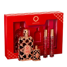 Load image into Gallery viewer, Orientica Luxury Collection Amber Rouge 4-Pc Gift Set Eau De Parfum - Woody, Amber, Saffron, Praline, Jasmine, Orange, Oak Moss, Seaweed - Arabic Perfume for Women - (2.7oz, 7.5ml & 2 X 10ml spray)