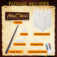 Load image into Gallery viewer, Qmioti Floating Candles with Wand Timer Remote Control - 12 Pack Flickering Warm Light LED Candle, Halloween Decorations for Indoor Outdoor Home Room, Party, Birthday, Wedding (White)