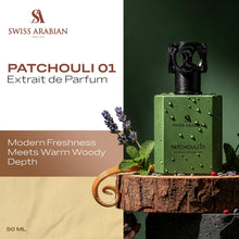 Load image into Gallery viewer, Swiss Arabian Patchouli 01 Patchouli Cologne for Men & Women – Long Lasting Modern Fougere Eau de Parfum, Lavender Mint Aromatic Notes | Heritage Collection Unisex Arabic Fragrance 50ml