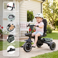 Load image into Gallery viewer, Kinder King Kids Tricycle, 8 in 1 Folding Toddler Trike w/Adjustable Push Handle, Rotatable Seat, Adjustable Canopy, Bell, Five-Point Harness, Storage, Toddler Bike for Age 1-5, Green