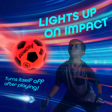 Load image into Gallery viewer, GlowCity Glow in The Dark Soccer Ball | Light Up Indoor/Outdoor Soccer Ball with 2 LED Lights | Pre-Installed Batteries | Fun Gift for Teens