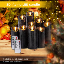 Load image into Gallery viewer, Pandaing Set of 9 Black Regular Textured Flameless Candles Battery Operated LED Real Wax Flickering Electric Candles with Remote Control Timer for Wedding Birthday Halloween Christmas Decorations