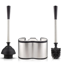 Load image into Gallery viewer, UMIEN Toilet Brush and Plunger Set - Stainless Steel Plunger and Toilet Brush Combo with Freestanding Canister - Modern and Sleek Bathroom Cleaning Accessories