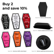 Load image into Gallery viewer, Coffin Letter Board Black With Spooky and All Seasons Emojis +500 Characters, and Wooden Stand - 17x10.5 Inches - Halloween Decorations Gothic Decor Spooky Gifts