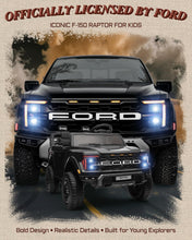 Load image into Gallery viewer, First Ride On 24V Ride on Toys for Big Kids, Licensed Ford F-150 Raptor 2 Seater Kids Ride on Car w/Remote Control, Toddler Electric Car w/LED Lights, Bluetooth, Truck Bed Storage, Soft Start (Black)