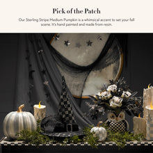 Load image into Gallery viewer, MACKENZIE-CHILDS Medium Pumpkin, Resin Halloween Home Decor, Gray-and-White Sterling Stripe