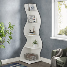Load image into Gallery viewer, Tribesigns Corner Shelf, Modern 5-Tier Wall Corner Bookshelf, Stylish Corner Small Bookcase Storage Rack Plant Stand with Unique Shape for Living Room, Home Office, (1PC, White)