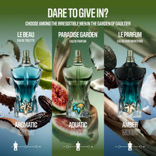 Load image into Gallery viewer, Jean Paul Gaultier Le Beau Paradise Garden Eau de Parfum for Men - Long Lasting Fresh Woody Aquatic Mens Cologne with Coconut Water, Green Fig & Sandalwood - Designer Fragrance Spray, 2.5 oz