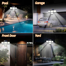 Load image into Gallery viewer, FAXBOX Solar Lights Outdoor 336 LED, Motion Sensor Security Wall Light with Remote, Split 4-Head Adjustable Design, 2400mAh Battery, Waterproof IP65 Garage, Driveway, Garden, Courtyard Lighting(2Pack