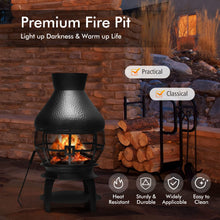 Load image into Gallery viewer, Giantex Wood Burning Chiminea, Heavy Duty Fireplace Chimenea Wooden Fire Pit with 2-Piece Log Grate, Premium Rain Cap & Fire Poker, 360°Fire Retardant Mesh Cover, Ideal for Garden, Patio, Backyard