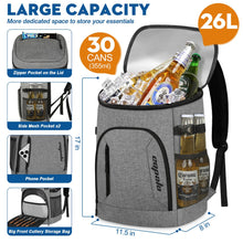 Load image into Gallery viewer, Capolo Cooler Backpack 30 Cans, Insulated Backpack Cooler Leak Proof Large Capacity Thermal Bag Beverage Soft Cooler Bag Lunch Camping Travel Picnic Hiking for Men Women Gray