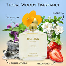 Load image into Gallery viewer, Darling for Women Eau De Parfum- Floral & Woody Fragrance - Top Notes of Gardenia, Violet Petals & Jasmine - Powdery Soft Dry Down of White Woods, Vanilla & Musk as Base - Elegant 100ml Bottle