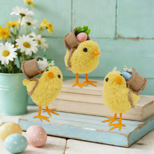 Load image into Gallery viewer, DR.DUDU Set of 3 Easter Decorations 4.5" Straw Chick Figurines with Egg Baskets, Realistic Baby Chick Tabletop Decor, Sisal Chicken Statue Farm Animal Spring Decor for Home Kitchen Office Farmhouse