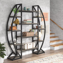 Load image into Gallery viewer, Tribesigns Oval Bookshelf, Triple Wide 5 Tier Etagere Bookcases, Industrial Display Shelves for Living Room (Gray, 55")
