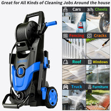 Load image into Gallery viewer, New Upgrade Pressure Power Washer 4800PSI w/4 Quick Connect Nozzles, Inlet Hose & Filter&500ML Soap Tank, High Cleaning Machine for Cars/Fences/Driveways/Patios/Home Cleaning,Blue