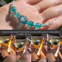 Load image into Gallery viewer, ARTSY CRAFTS INC Glow in The Dark Firefly Beads Bracelets Necklaces, Murano Glass Beads Crystal Birthstone Beaded Jewelry Adjustable Link Chain Neckalce (Necklace-Teal)