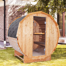 Load image into Gallery viewer, OUTEXER Outdoor Traditional Sauna 4-5 Person Wooden Saunas, 6’x6’Steam Wet Finnish Carbonized Spruce Wood Sauna 240V with 4.5KW Heater,Sauna Stone,Water Bucket,Ladle,LED Lights