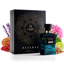 Load image into Gallery viewer, H HABIBI Penthouse Suede Extrait De Parfum – 2.5oz Deluxe Parfum for Men and Women – Long Lasting Unisex Women’s Perfume with Metallic Notes, Crystal Amber – All Day Evening Women and Men Cologne