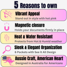 Load image into Gallery viewer, Pink Magnetic Shut Insurance and Registration Holder, Premium PU Leather Glove Box Organizer for Car, Popular Car Accessories for Girls, Organize Vehicle Documents with style, Size 9.5 in x 5.1 in