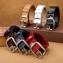 Load image into Gallery viewer, JASGOOD Women's Hollow Flower Genuine Leather Belt for Jeans Pants Wide Belt for Ladies