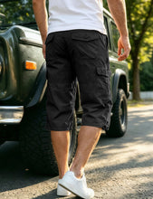 Load image into Gallery viewer, EKLENTSON Cargo Shorts for Men Below Knee Casual Long Shorts for Men Loose Fit Cotton 3/4 Capri Pants with 7 Pockets, Black, 34
