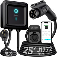 Load image into Gallery viewer, EVIQO Level 2 EV Charger, 40 Amp, J1772 for Non-Tesla EVs, 25ft Cable, WiFi (2.4GHz) Smart App, Weatherproof Indoor/Outdoor (IP66, NEMA 4), UL & ETL Certified, NEMA 14-50 Plug-in 240V