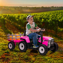 Load image into Gallery viewer, Garvee 12V 4.5Ah Kids Ride on Tractor with Trailer & Remote Control, 5Mph Speed, Toddler Electric Vehicle Car with Headlights,2+1 Gear Shift, Music, USB for 3-6 Years Children, Two 25W Motors, Rose