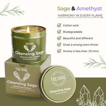 Load image into Gallery viewer, Sage Candle for Cleansing House Negative Energy Smudge Kit - 5oz Soy Wax Natural Clean Organic Non Toxic - Aromatherapy Spiritual Meditation Gifts - Long Lasting Highly Scented Candel with Crystals