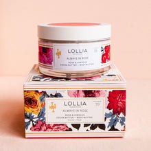 Load image into Gallery viewer, LOLLIA Always in Rose Body Butter, 5.5 oz. - Rose & Hibiscus Fragrance – Shea Butter & Cocoa Butter, Body Lotion for Women, Hydrating & Smooth Body Moisturizer