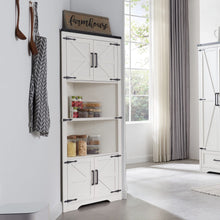 Load image into Gallery viewer, JXQTLINGMU Farmhouse Corner Cabinet, Tall Corner Bathroom Storage Cabinet with Barn Door Design & Adjustable Shelves, for Laundry Room, Living Room, Kitchen,(White)