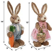 Load image into Gallery viewer, DR.DUDU Set of 2 Easter Decorations for Home- 14" Sisal Bunny Figurines with Carrot & Egg, Spring Straw Bunny Couple Farmhouse Centerpieces for Tables, Easter Rabbits Decor