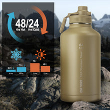 Load image into Gallery viewer, OneTigris Tactical Half Gallon Water Bottle with Straw - 64 oz Vacuum Insulated Stainless Steel Water Jug, Leakproof Sport Bottle with 3 BPA Free Lids, Paracord Handle & MOLLE Water Pouch for Outdoor