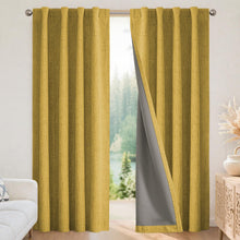 Load image into Gallery viewer, Joydeco Blackout Curtains for Bedroom - 100% Light Blocking 2 Panels Set Yellow Drapes 42"W x 108"L, Thermal Insulated Room Darkening Curtains, Linen Textured for Living Room, Rod Pocket & Back Tabs