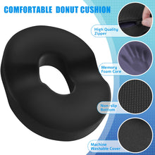 Load image into Gallery viewer, BlissTrends Donut Pillow Seat Cushion,Donut Chair Cushions for Postpartum Pregnancy & Hemorrhoids,Tailbone Pain Relief Cushion,Memory Foam Lifting Cushions for Office&Home Chairs (Black)