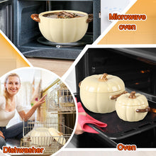 Load image into Gallery viewer, Maxdot Set of 5 Ceramic Pumpkin Bowls with Lid and Handles Pumpkin Shape Soup Serving Pot Storage Jar for Fall Thanksgiving Halloween Party Kitchen Dessert Decoration 17Oz & 54Oz(Cream Yellow)