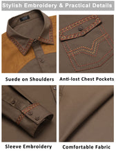 Load image into Gallery viewer, COOFANDY Mens Shirt Western Cowboy Embroidered Long Sleeve Slim Fit Casual Cotton Button Down Hippie with Pockets, Khaki, Large, Long Sleeve